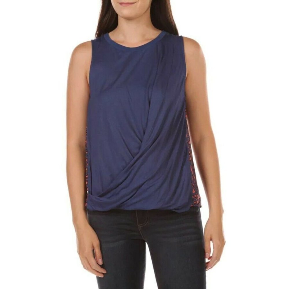 BENARES Twist Front Leopard Print Sleeveless Women's Blouse Size L NWT!!